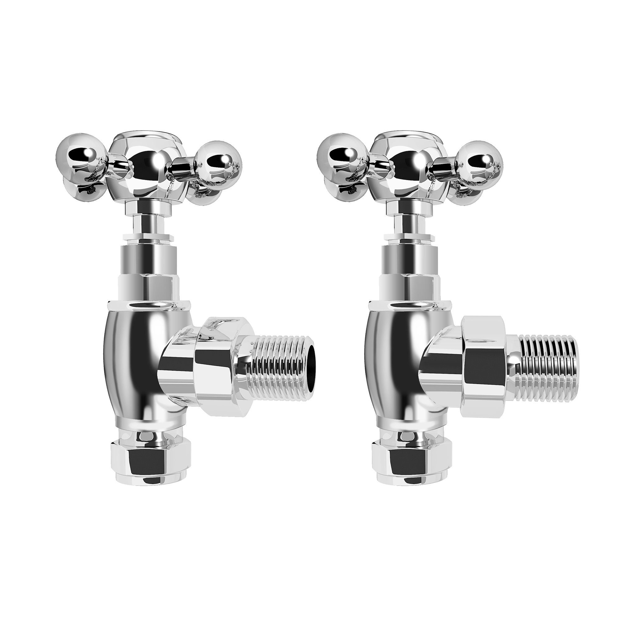 iBathUK Cambridge Traditional Angled Radiator Valve Pair, Durable Brass Build Universal Fit Radiator Valves for Panel, Column & Towel Radiators, Wall or Floor Mounted in Chrome, 15mm