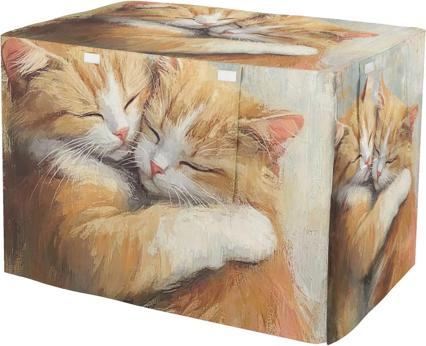 Cute Cats Hugging Dog Crate Covers Fixed Buckle at Bottom, Pet Kennel Cover with Mesh Windows, Small