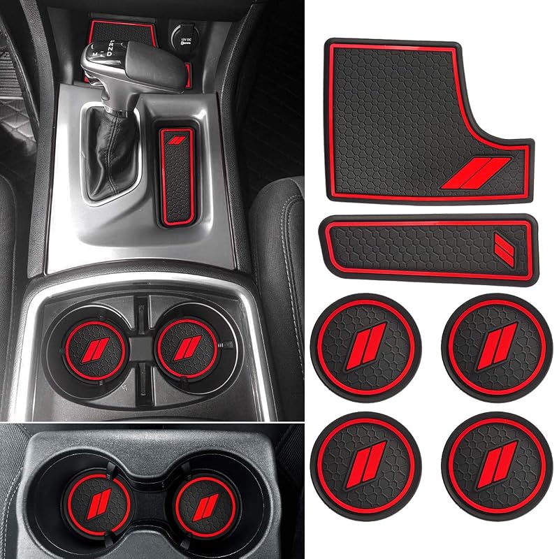 Tapetes de borracha para porta-copos do Dodge Charger 2015 a 2023 auovo com borda vermelha, 6 peças
