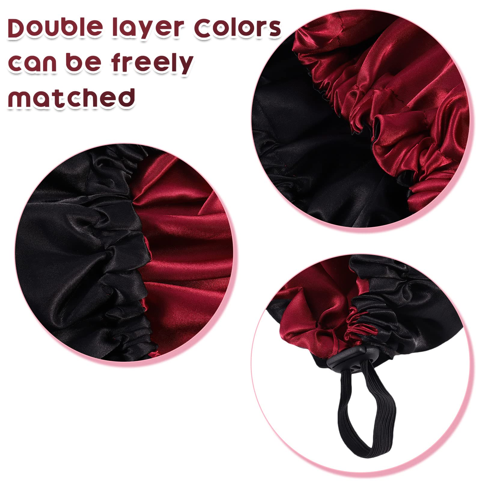 2 Stück Damen Seidenhaube zum Schlafen Große Silk Bonnet Verstellbare Satin Haarhaube Rutschfest Schlafhaube für die Nacht Doppellagig Schlafhaube Haare Schützen