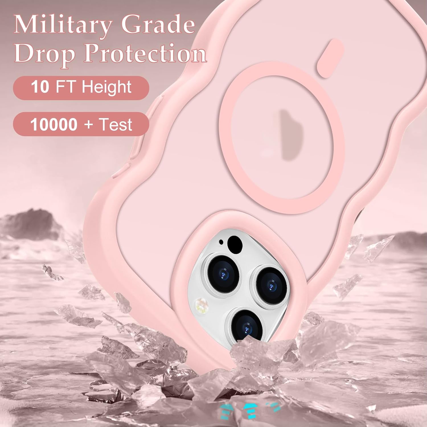 for iPhone 15 Pro Case, Curly Wavy Frame Hard Translucent Matte Clear Back Cover for Women Men Compatible with Magsafe TPU Bumper Shockproof Drop Protection Phone Case for iPhone 15 Pro, Pink - Image 4