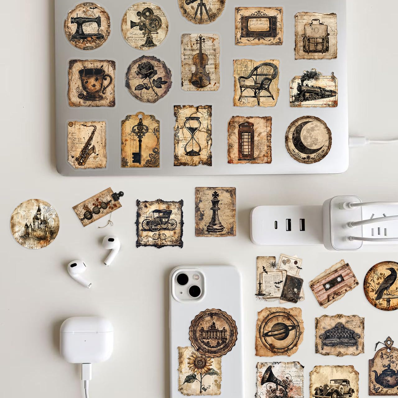 50 Pcs Vintage Stickers Laptop Car Scrapbook Phone Skateboard Suitcase Luggage Bike Humorous Retro Vinyl Waterproof Aesthetic Personalised Stickers for Teens Boys Girls Adults - Image 2