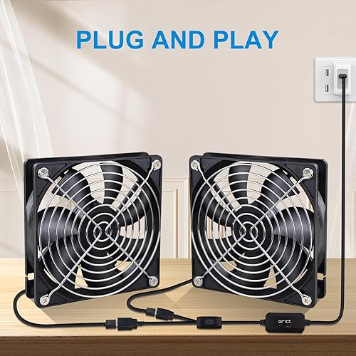 Vista 38 de Paquete de 2 ventiladores USB Wathai de 3.622 in x 0.984 in 3.543 in 5 V para receptor AV cabint consola de juegos PC portátil TV Box proyector