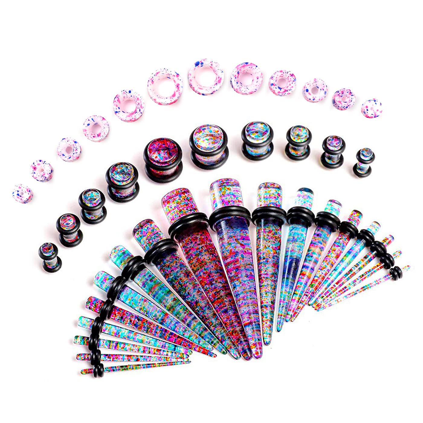 WBRWP48pcs Ear Stretching Kit Set : Acrylic Tapers and Plugs with Double O-Ring & Soft Silicone Tunnels Ear Expander Gauges Stretcher Body Piercing Jewelry 14g-00g