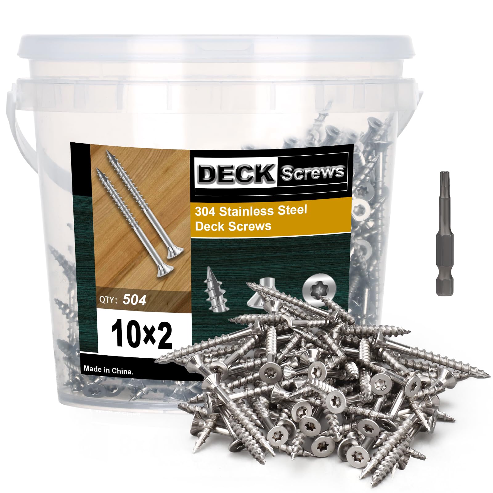 Bobibbi 304 Stainless Steel Wood Screws, Flat Head T25 Torx Drive Deck Screws, #10x2 Inch for Wood, Decking and Fence, 5lb