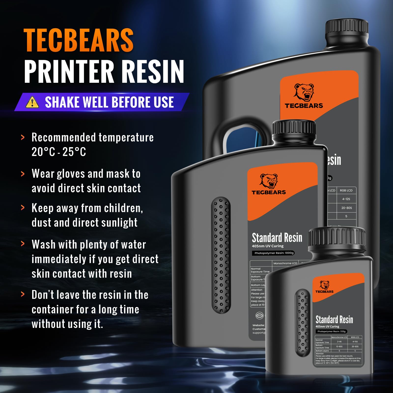 TECBEARS 3D Drucker Standard Resin Grau 2KG, 405nm UV Resin Standard Fast Curing Photopolymer für 4K/6K/8K LCD DLP SLA 3D Drucker, mit Hoher Genauigkeit und Hervorragender Fließfähigkeit