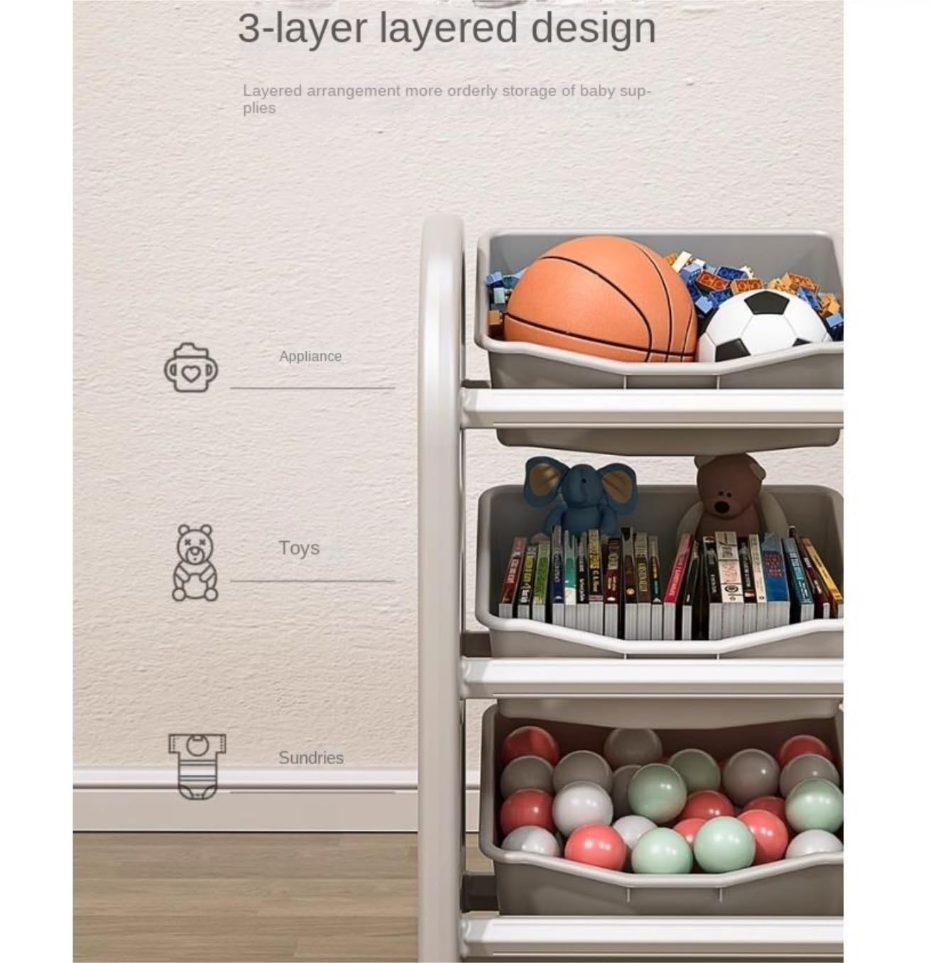 Organiseur de rangement de jouets avec bacs amovibles pour salle de jeux, chambre à coucher et salon