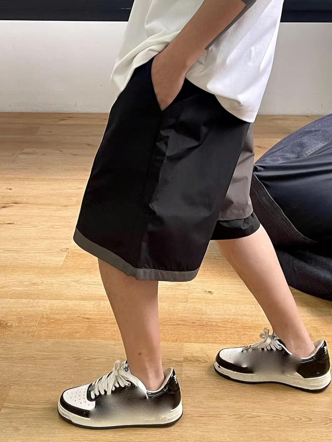 Korean Hip Hop Fake Two Pieces Patchwork Waterproof Cargo Shorts Men Clothing Streetwear Skateboard Shorts