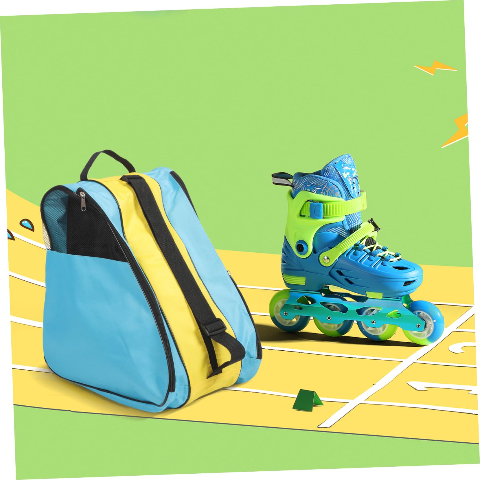 Kisangel Borsa per Pattini a Rotelle in Nylon, Zaino per Trasporto | Custodia per Pattini da Ghiaccio e Rotelle, Facile da Portare e Protezione, Blu Giallo Blu