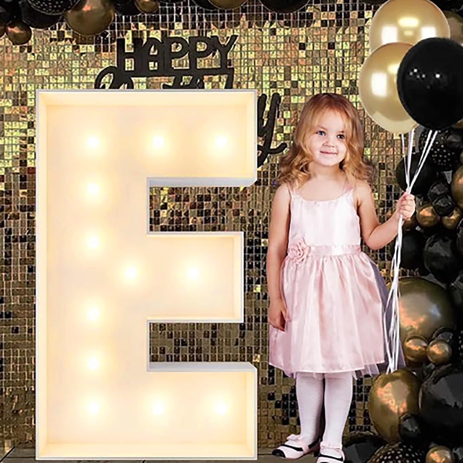 Alphabet LED Lights, 2.3/3.3/4ft Large Words Marquee Cardboard Letters Lamps For Birthday Graduation Party Decorations Wedding Home Decoration(E,70cm/2.3ft)