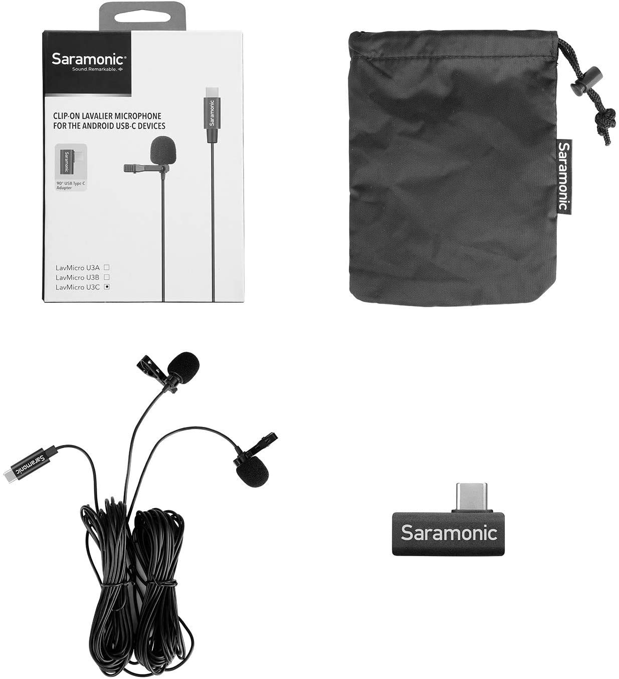 Saramonic LavMicro U3C Micrófono digital omnidireccional de solapa con clip de doble cabezal con conector USB tipo C Compatible con iPad Pro, Mac PC, Samsun, otros teléfonos inteligentes tipo USB-C