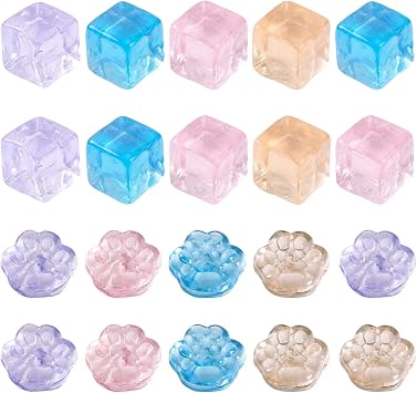 20 PCS Mini Ice Cube and Cat Paw Squeeze Set, Soft Squishy Cube Sensory Accessory, Portable Stress Relief Cubes, Paw Shaped Ornament, Ideal for Party Favors and Friend