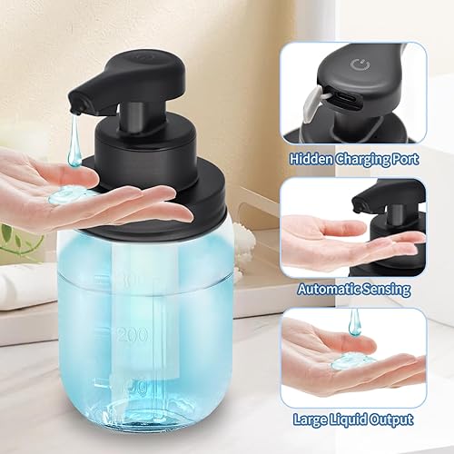 Miniatura 7 de Dispensador automático de jabón de vidrio sin contacto de 12 onzas, dispensador de jabón líquido de Mason con bomba de sensor eléctrico, botella de