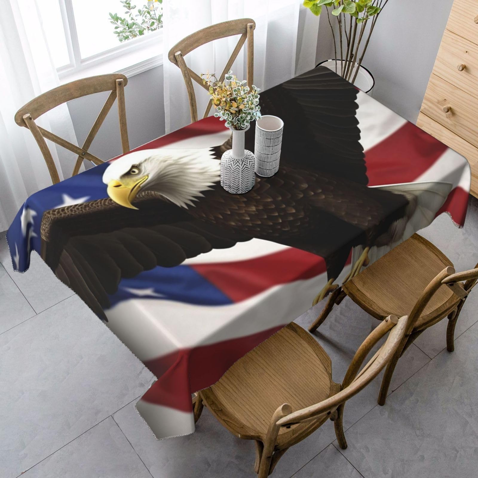 FodPand 35x55 Inch Tablecloth Stain and Wrinkle Resistant Table Cover Rectangular Washable Kitchen Table Cloth for Dinning Room Picnic Patio Party Decor, American Flag Fly Eagle