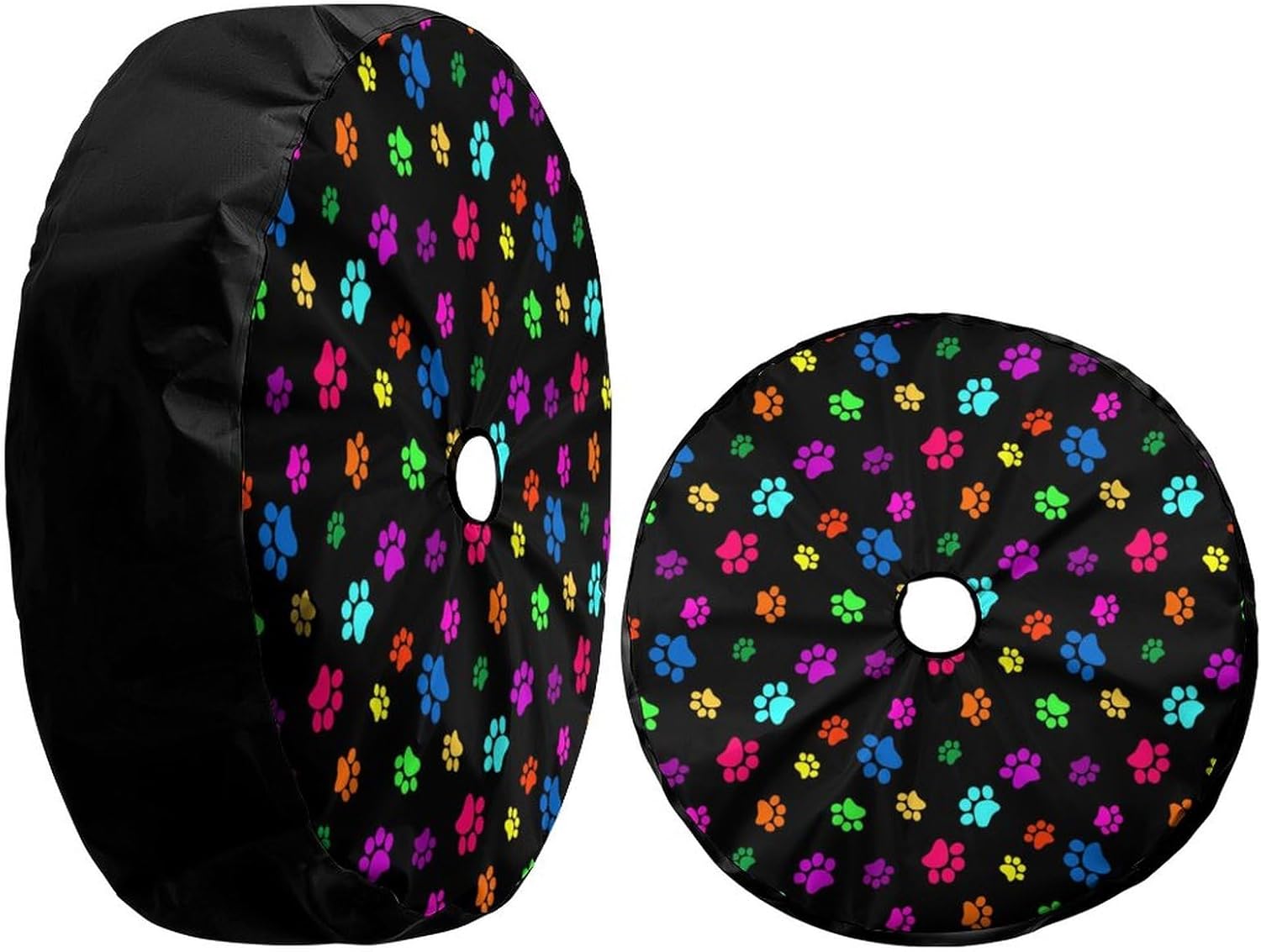 Dujiea Colorful Dog Cat Paw Print Spare Tire Cover with Backup Camera Hole, Universal Wheel Tire Cover Tire Protectors for Jeep Trailer RV Van SUV Truck Camper and Many Vehicle 17inch