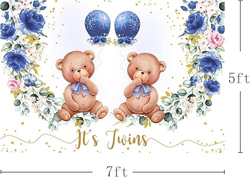 Miniatura 3 de Telón de fondo para baby shower de 7 x 5 pies, diseño floral azul marino, para fiesta de cumpleaños, fotografía de fondo, para revelación de género,