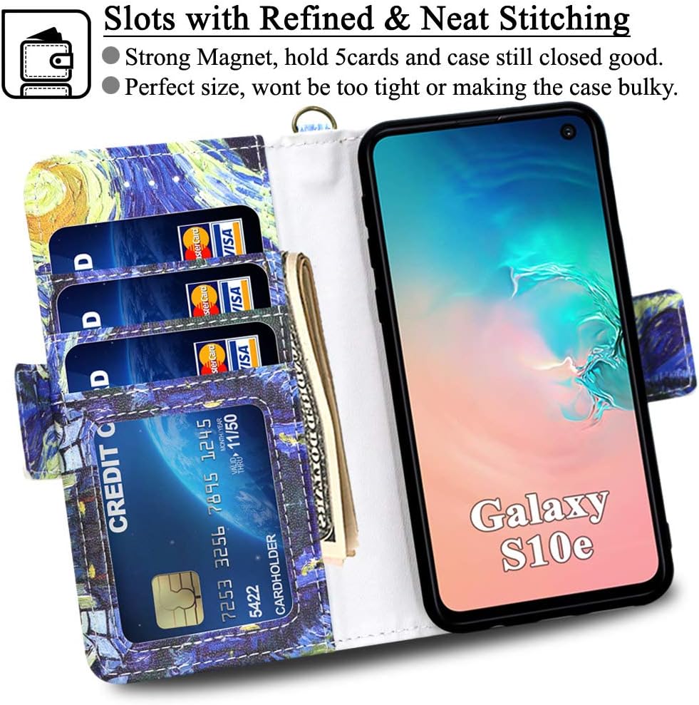 Mefon Galaxy S10e Wallet Case Leather Detachable, Durable Slim, Enhanced Magnetic Closure, with Wrist Strap, Card Slot, Kickstand, Luxury Flip Folio Phone Cases for Samsung Galaxy S10e (Starry Night)