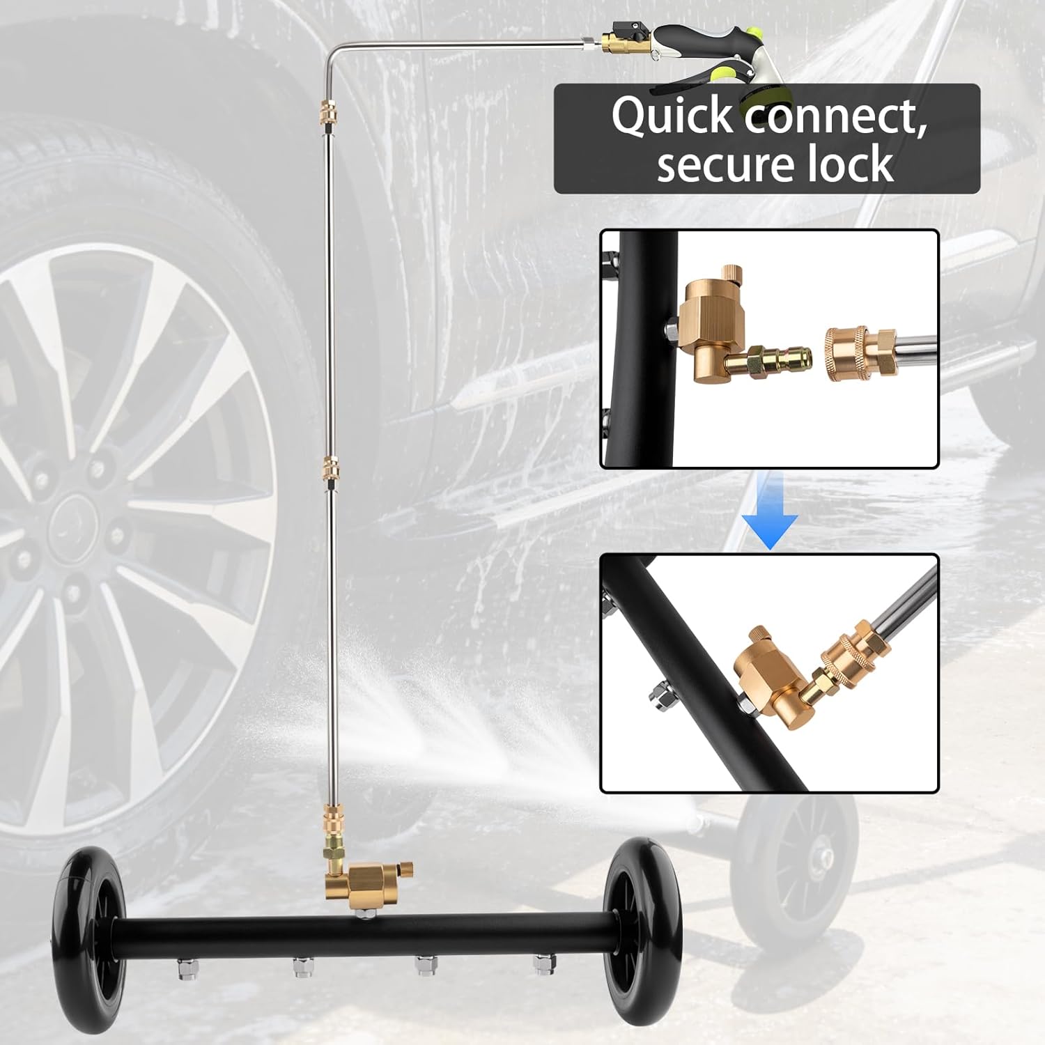 16” Pressure Car Washer Undercarriage Cleaner, 1/4” Quick Connect with 3 Pieces Extension Wands, Car Wash Water Broom for Vehicle Underbody and Truck Cleaning