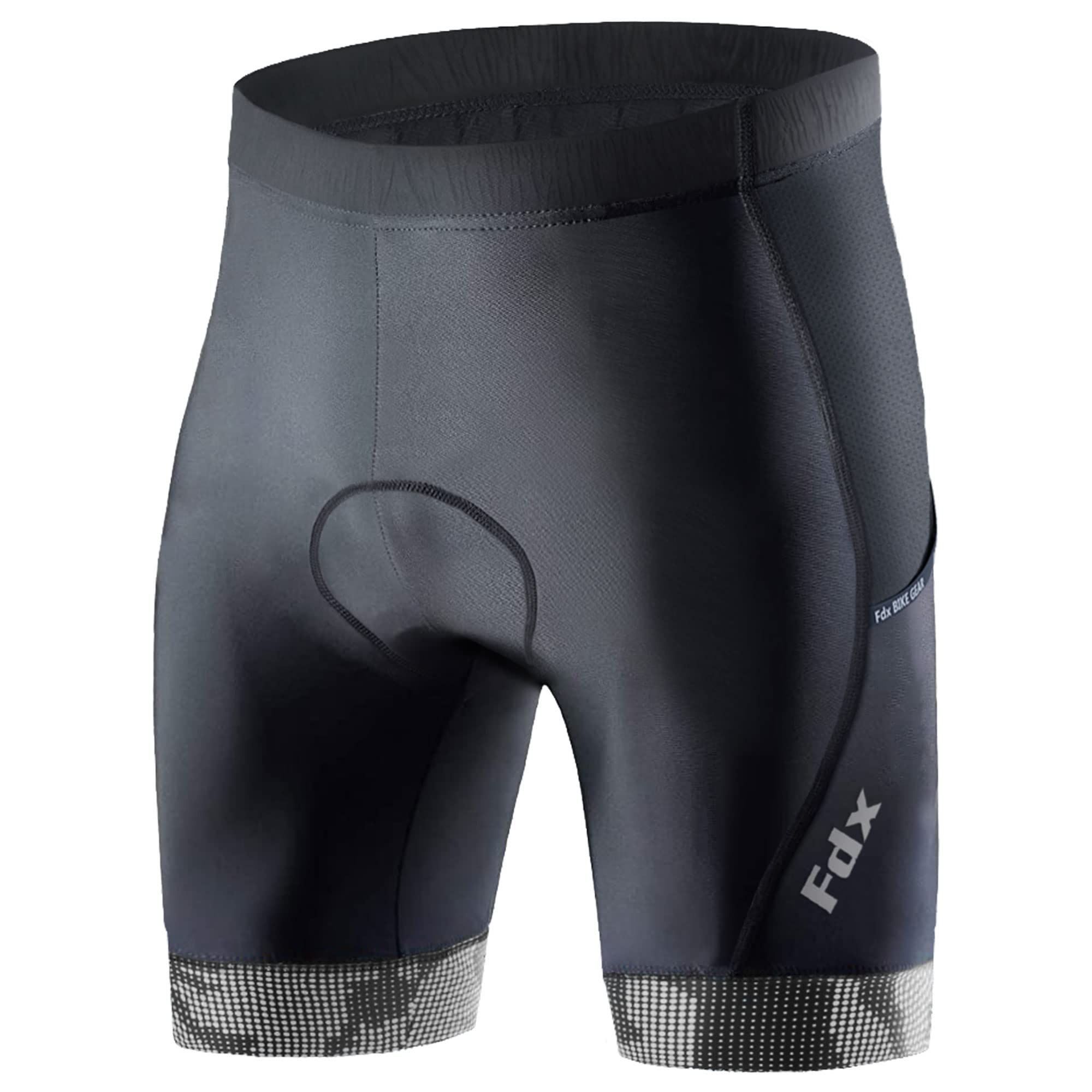 FDX Cycling Shorts Men's - 3D Anti-Bac Padded All Day Bike Shorts with Powerband Leg Grippers, Side Pockets - Breathable, Quick Dry, Anti-Slip Hi-Viz Bicycle Tights, Biking Half Pants