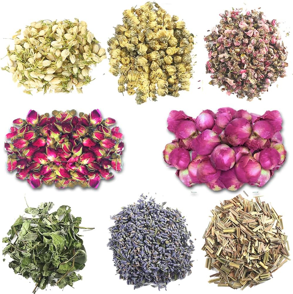 Dried Flowers, Soap Making of Dry Flower, Soap Herbal Bath Set for DIY Lip Gloss,Soap, Candle Making,Including Rose Buds, Lavender, Jasmine, Chrysanthemum, Lemongrass, Mint, Peony, Peach Blossom