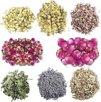 Dried Flowers, Soap Making of Dry Flower, Soap Herbal Bath Set for DIY Lip Gloss,Soap, Candle Making,Including Rose Buds, Lavender, Jasmine, Chrysanthemum, Lemongrass, Mint, Peony, Peach Blossom