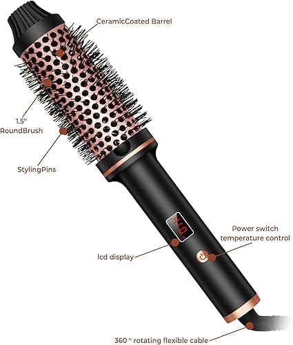 Miniatura 8 de Cepillo térmico, cepillo de rizador de 1.5 pulgadas, cepillo voluminizador, cepillo redondo calentado, turmalina de cerámica, peine iónico, rizador