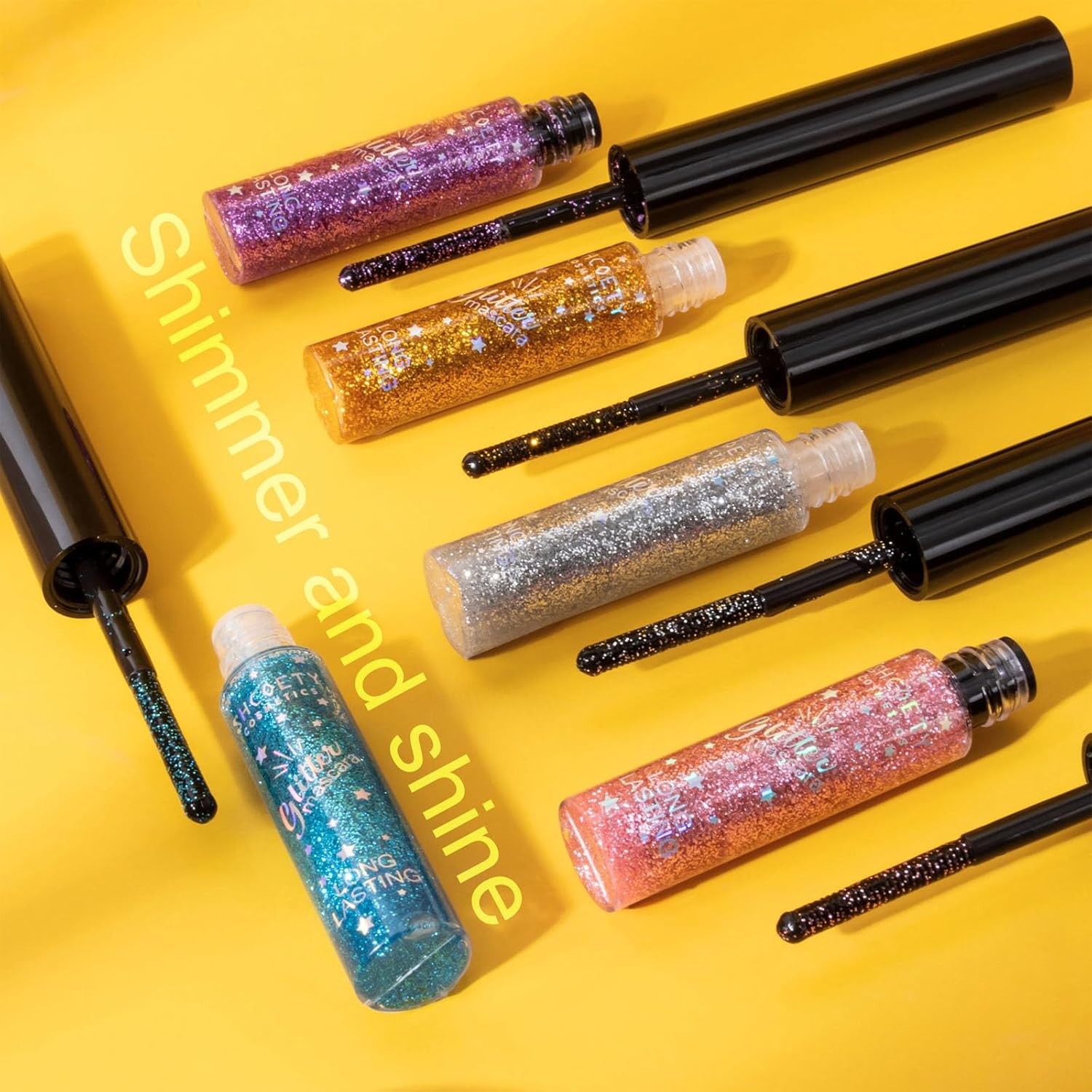 5 Colours Mascara for Eyelashes, Colourful Pearly Glitter Mascara Set Shining Eyelashes Voluminous Eye lashes Charming Waterproof Longlasting Halloween Christmas Eyes Look Makeup image 6 of 9 B0FD3SMRXY