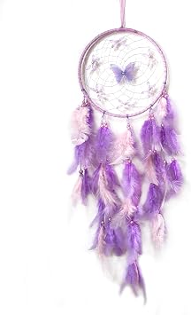 Handmade Feather Dream Catchers, Dream Catchers for Girls with Butterfly, Art Room Decoration for Kids Bedroom, Home Decoration Wedding Party Blessing Gift Purple