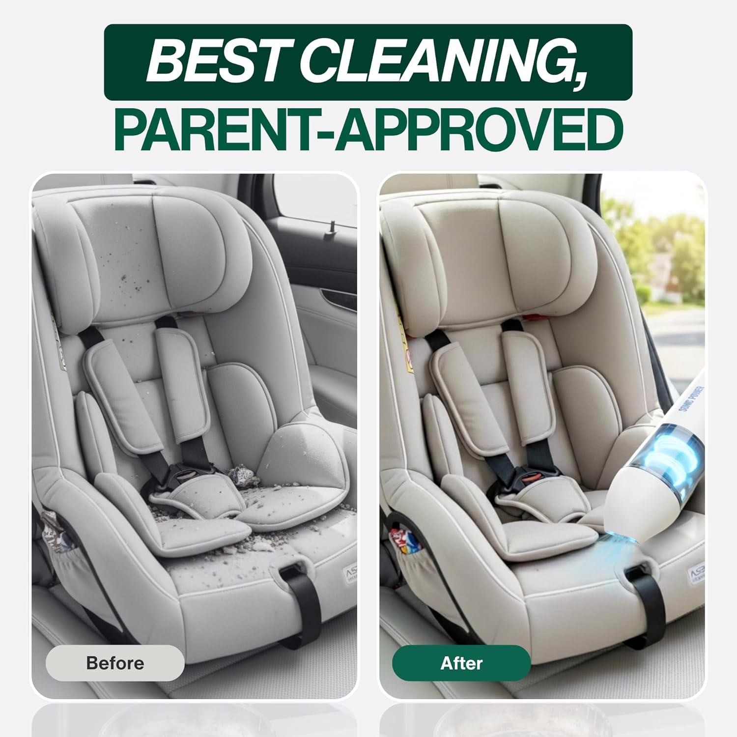 Portable Cordless Car Vacuum, 15000Pa High Suction Handheld Vacuum Cleaner, 2-in-1 Vacuum & Blower, with 4 Attachments & Portable Storage Bag for Car, Home, Pet & Office (White & Blue)