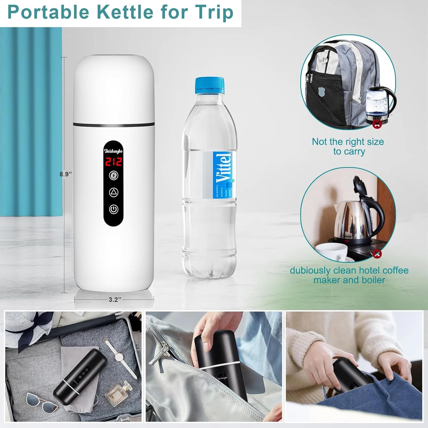 Portable Car Water Heater: 12V/24V Electric Kettle & Coffee Warmer with Magnetic Induction & Stirring Function(white)