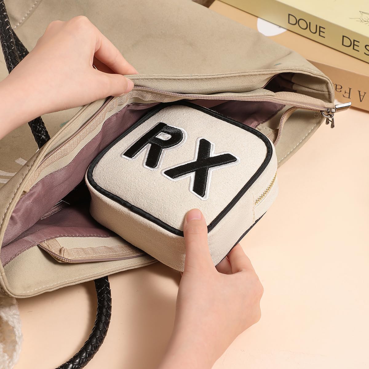 RSRSLEII Small Canvas Rx Chenille Letter Patch Medicine Packages(01Beige) image 4