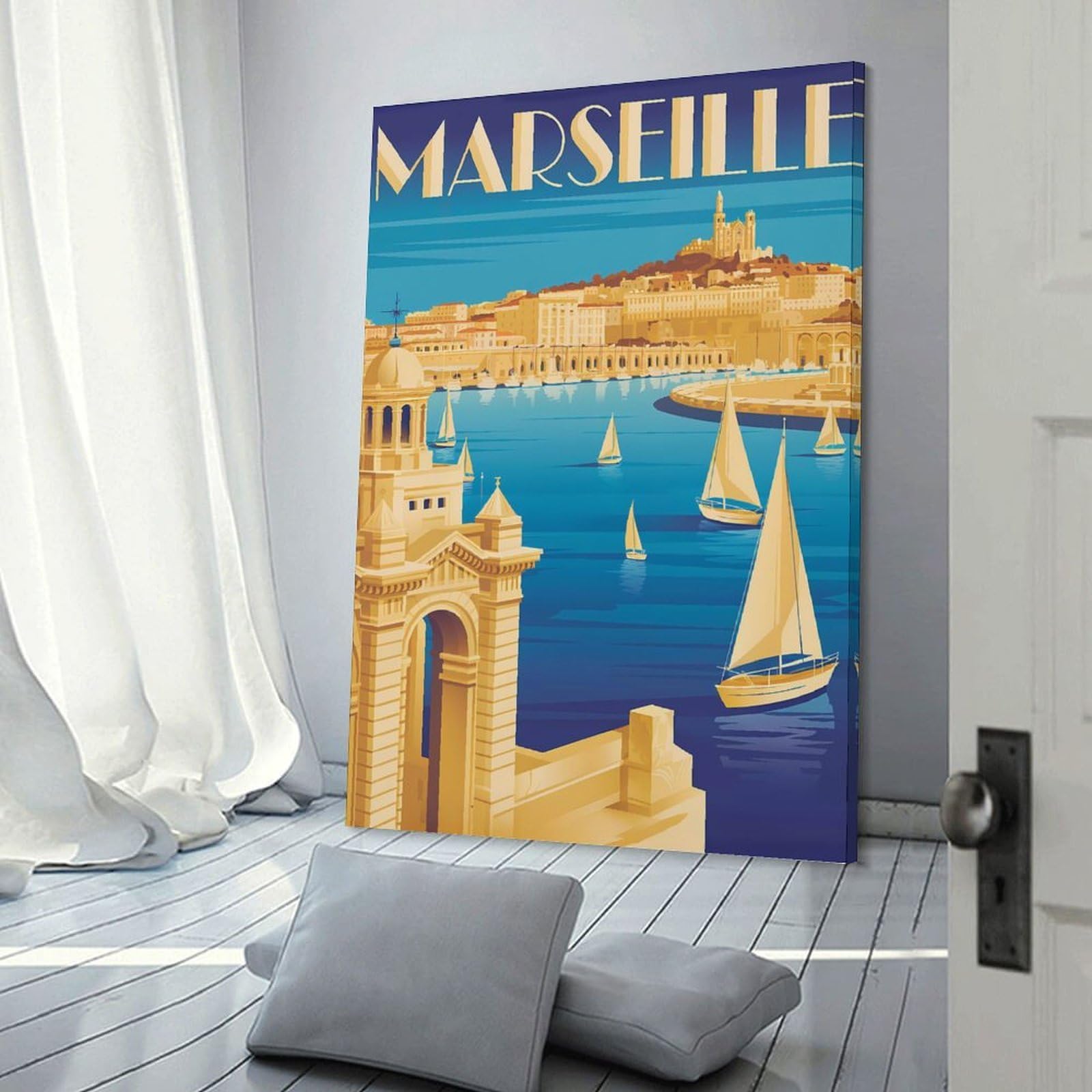 Junmoney Decorative Canvas Print Marseille Travel (2), 24x36inch(60x90cm), for Entrance Spaces, Stair Walls Or Halls, A Neat Decor Update for Hallways