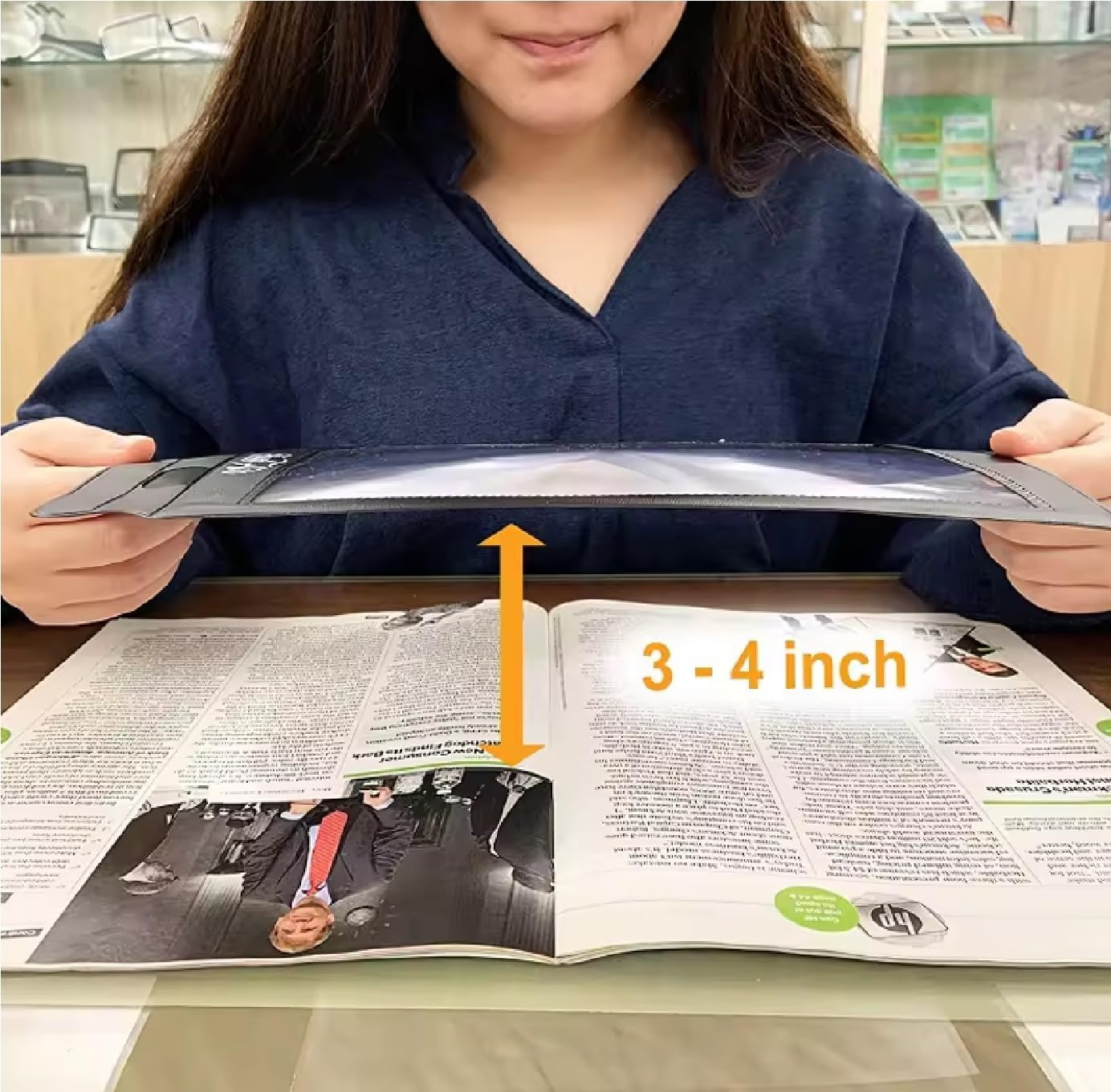 Suptikes A4 Large Sheet Magnifier 3× Full-Page Fresnel Lens, PVC Frame, Portable Hands‑Free & Handheld Reading Aid for Books, Newspapers, Low Vision 2