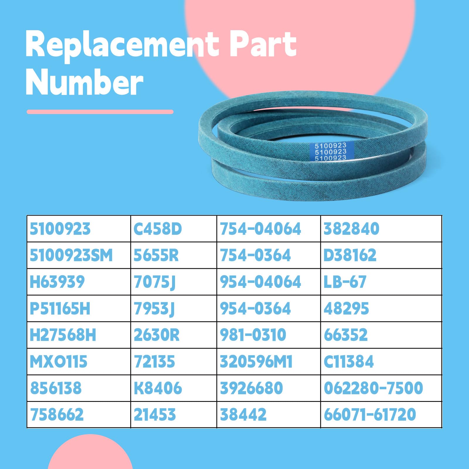 5100923 - Correa de transmisión compatible con Ferris IS500Z Series cortacésped de 5/8 x 68 pulgadas, aramida resistente, correa trapezoidal de repuesto 5100923SM C458D 754-04064 382840 754