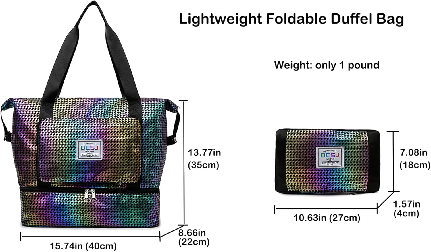 New Foldable Dry/Wet Separation Travel Duffel Bag with Shoe Compartment Large Capacity Folding Weekender Overnight Bag (G-Colorful) - Image 3
