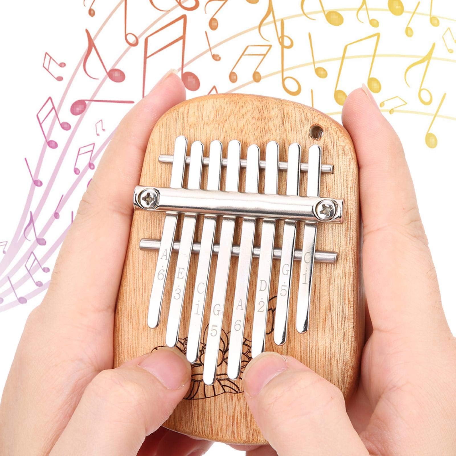 Piano à pouce Kalimba à 8 touches GECKO K-8CA avec mini instrument de percussion en bois de camphre à trou de suspension