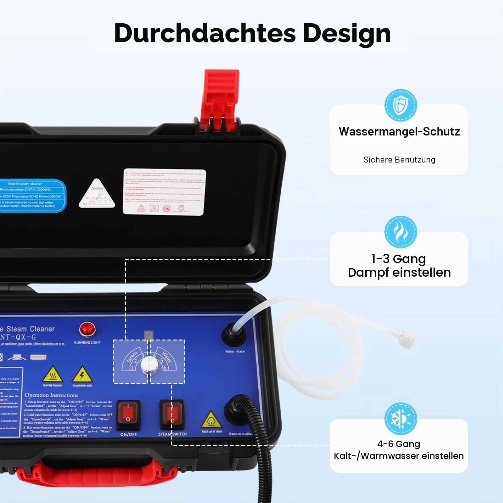 3000W Hochtemperatur Dampfreiniger KFZ Steam Cleaner Reinigungsmaschine Tragbarer Dampfreiniger, Ipx4 Hand Dampfreiniger DampfreinigungsgeräT Zur Reinigung Von Herden Dunstabzugshauben, 3,5 Bar