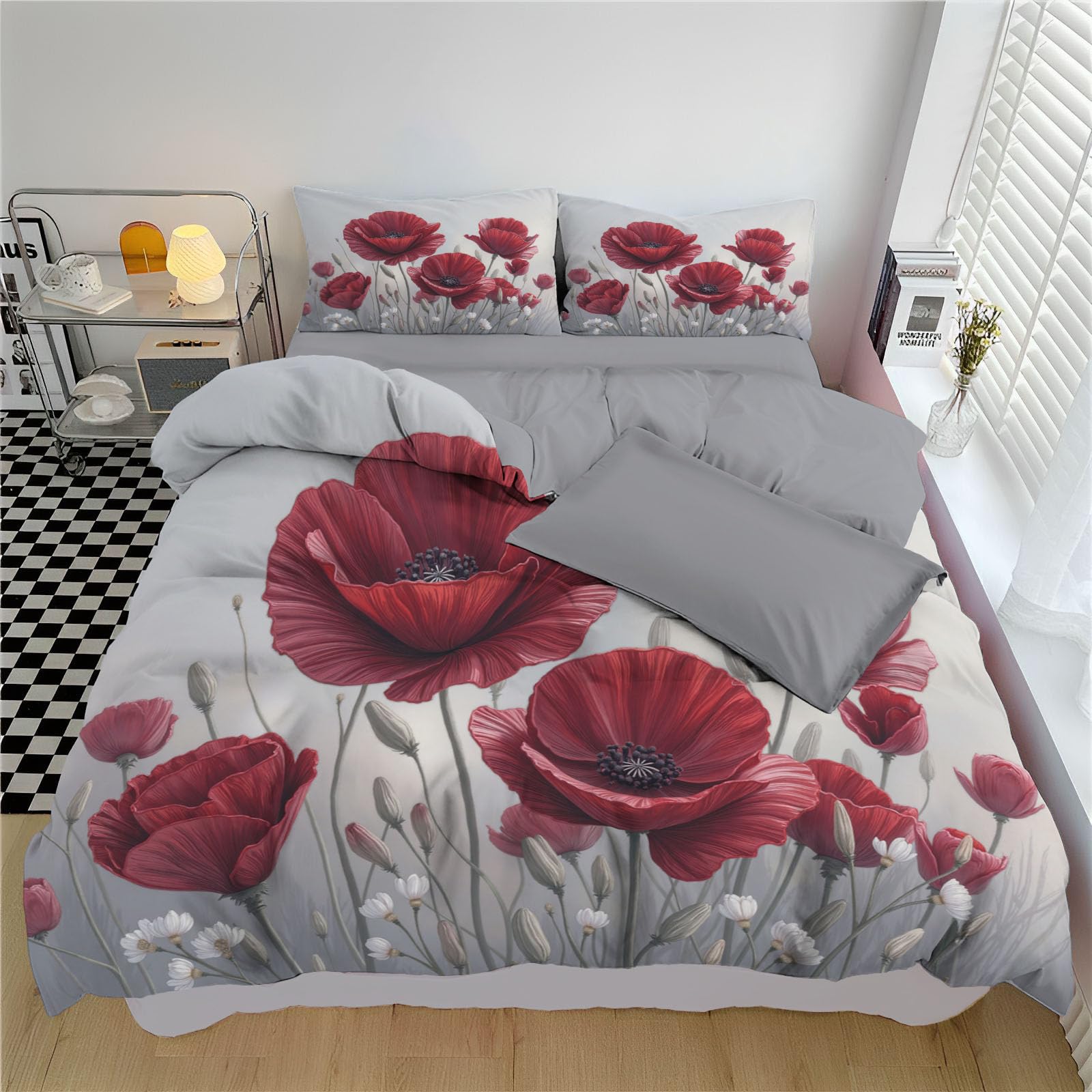 Housse de Couette Coquelicot 140x200 Anti-Froissure avec Fermeture Éclair Pratique