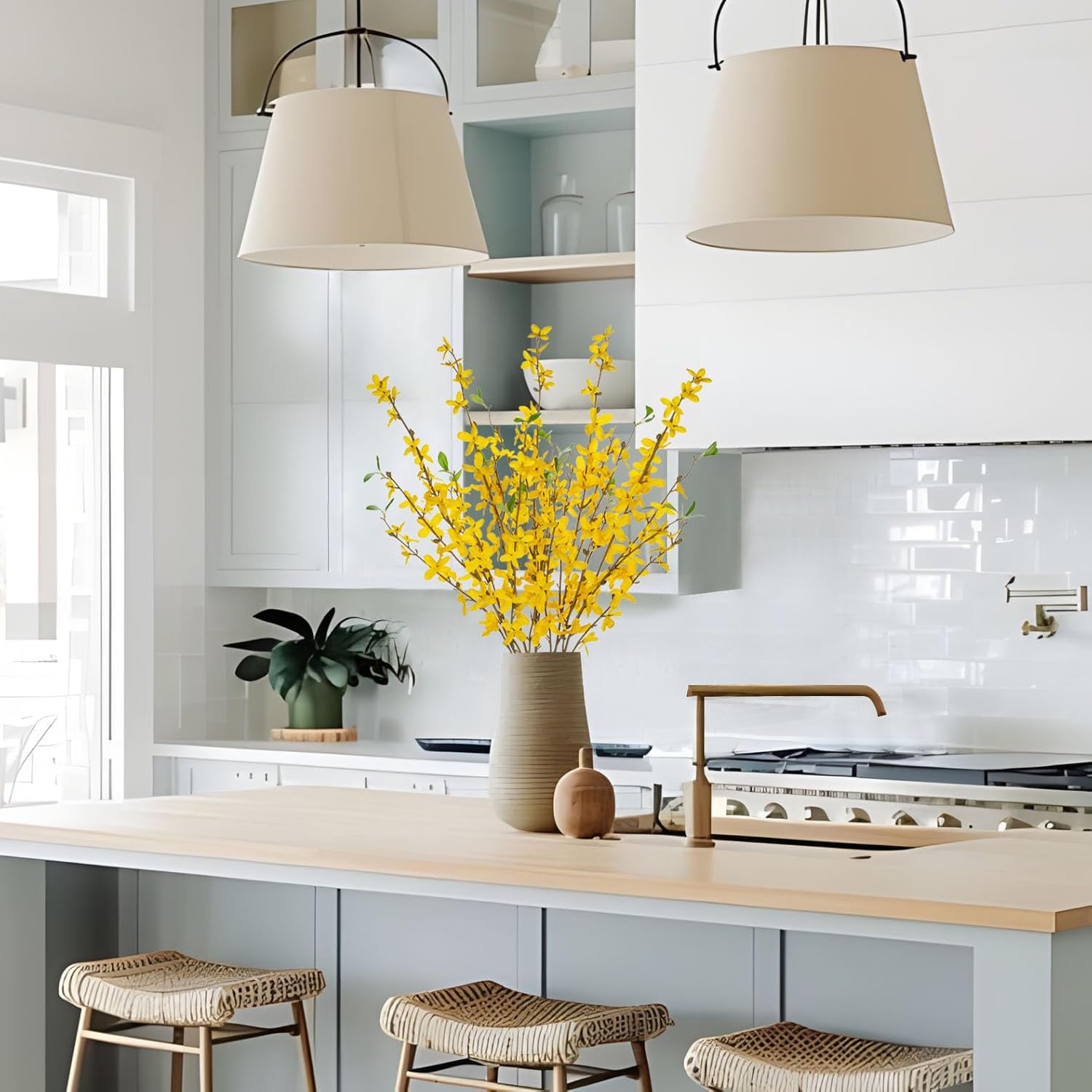 DILATATA Artificial Forsythia Flowers 31.5" Fake Forsythia Stem 5PCS Silk Yellow Winter Jasmine Branches Artificial Orchids Flower for Home Wedding Indoor Floral Arrangement Kitchen Office Decoration