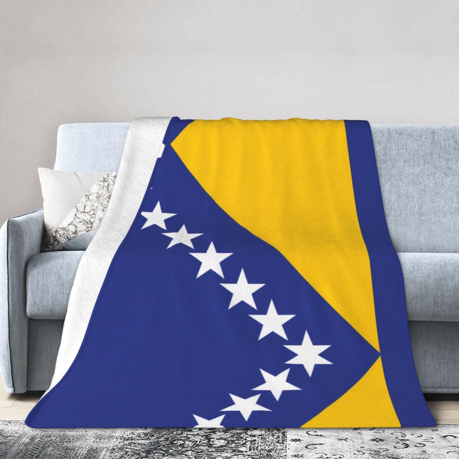 Flag of Bosnia and Herzegovina 60"x50" Fleece Blanket, Full Size, Super Soft, Suitable for Bed, Sofa, Camping, All Seasons