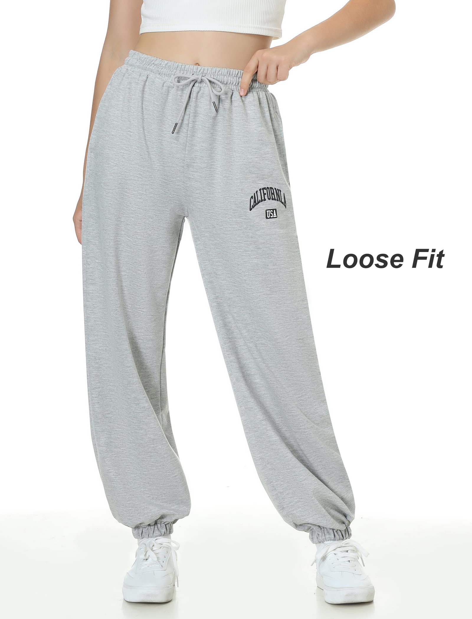 EXARUS Girls Sweatpants 3 Pack Sweat Pants Kids with Pockets Drawstring Baggy High Waisted Preppy Cute Joggers Youth 10Y