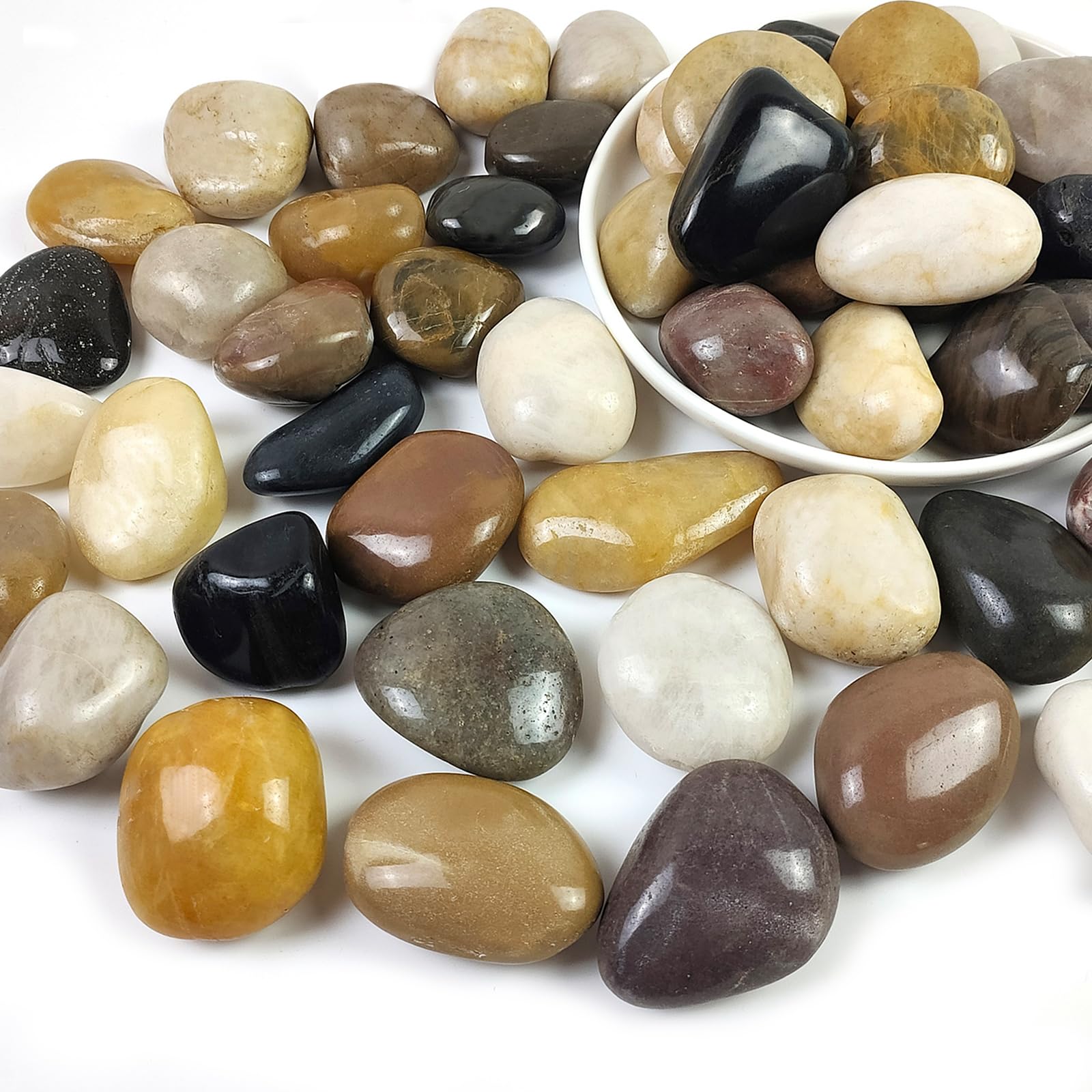 SHIZWU 5LB High Polished Colorful River Rocks,1-2.2 Inch Mixed Color Pebbles for Garden Landscaping, Fish Tank, Decorative River Rocks, Vase Filling