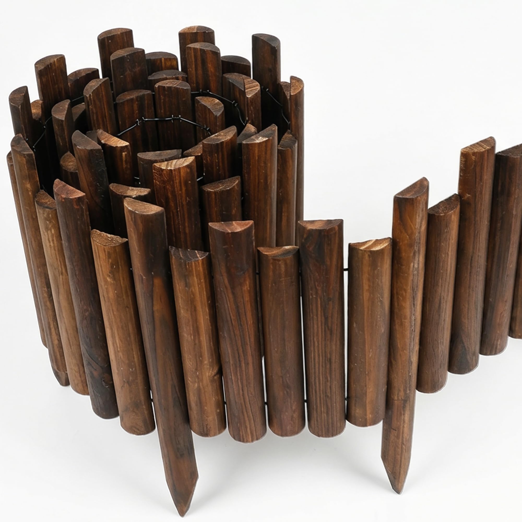 Recinzione da Giardino in Legno Finitura Legno Bruciato Altezza Totale 35cm Lunghezza 120cm per Prato e Aiuole Recinzione Flessibile e Decorativa #K650A01