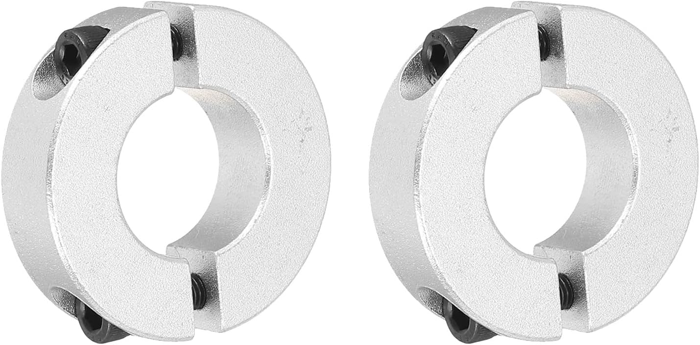 MECCANIXITY Shaft Collar 0.98 Inch Bore Double Split Aluminum Clamping Collar Shaft Collars with Set Screw Silver Tone 2 Pack