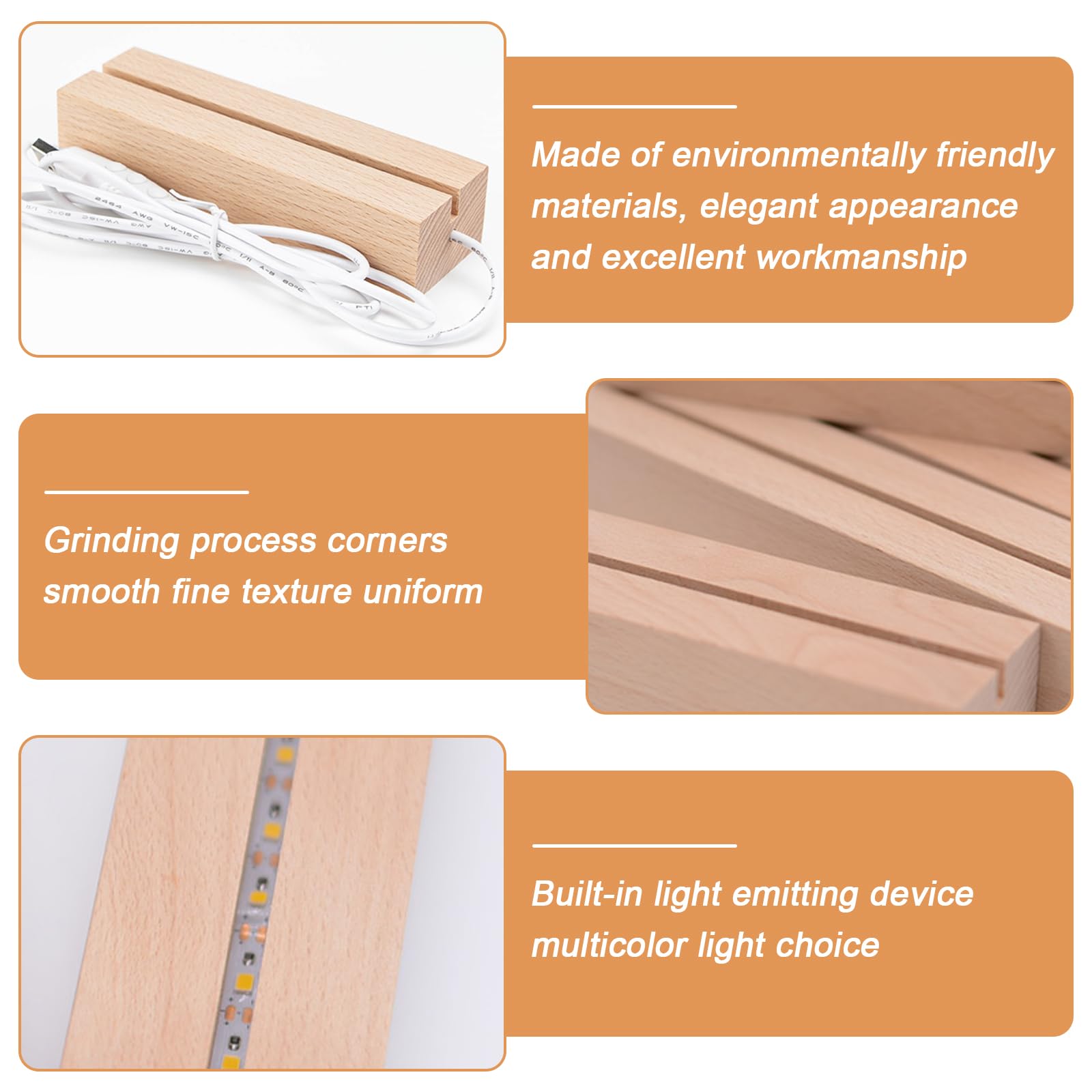 YWNYT Confezione da 2 / 4 luci a LED, base di visualizzazione in legno, rettangolo, piedistallo, per esposizione, per cristallo e resina, ornamento decorativo fai da te (confezione da 4