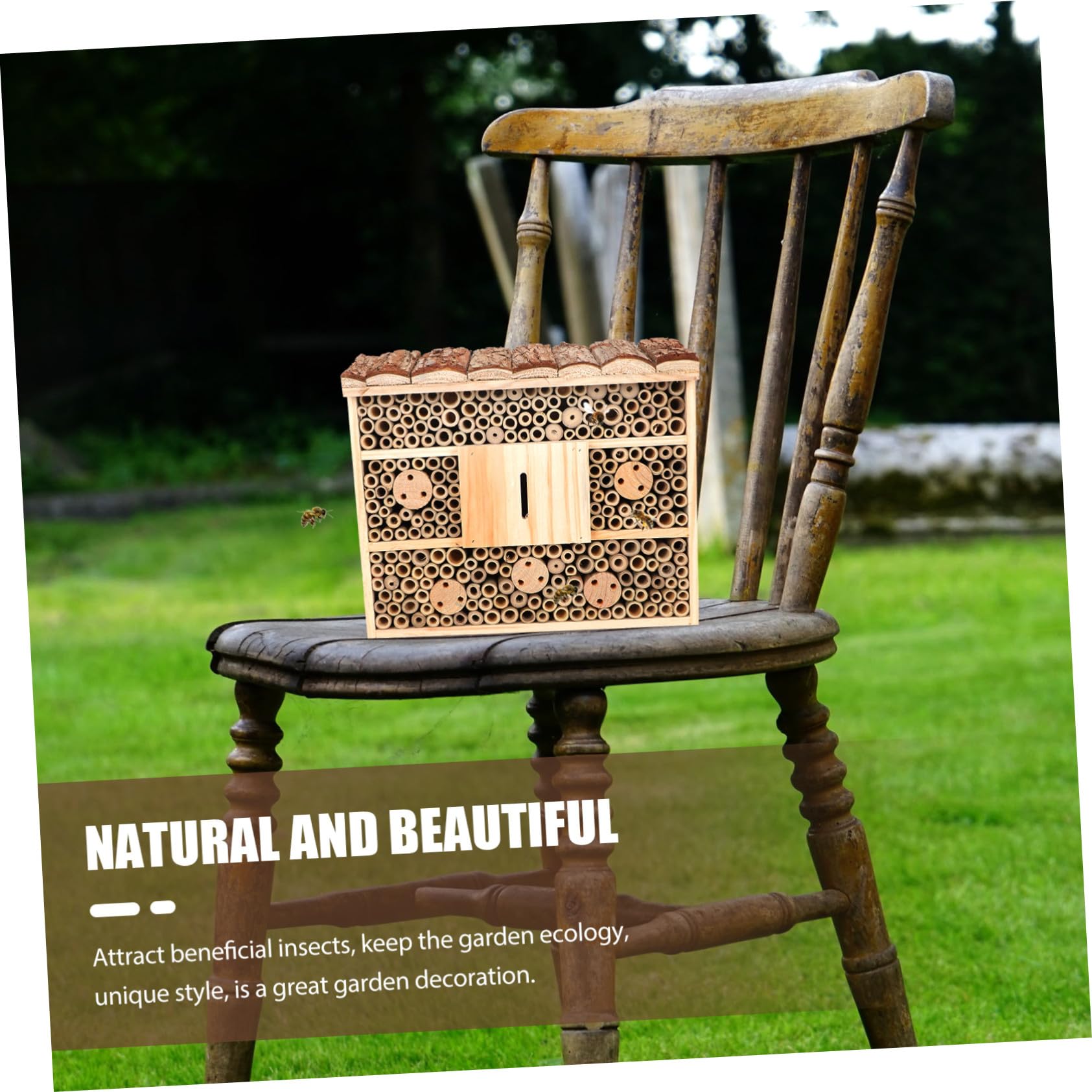 DOITOOL Casa delle Api in Legno Naturale, Habitat Sicuro per Insetti Benefici da Giardino, Casetta Decorativa per Esterno e Cortile, Protezione Nidi e Supporto All’impollinazione