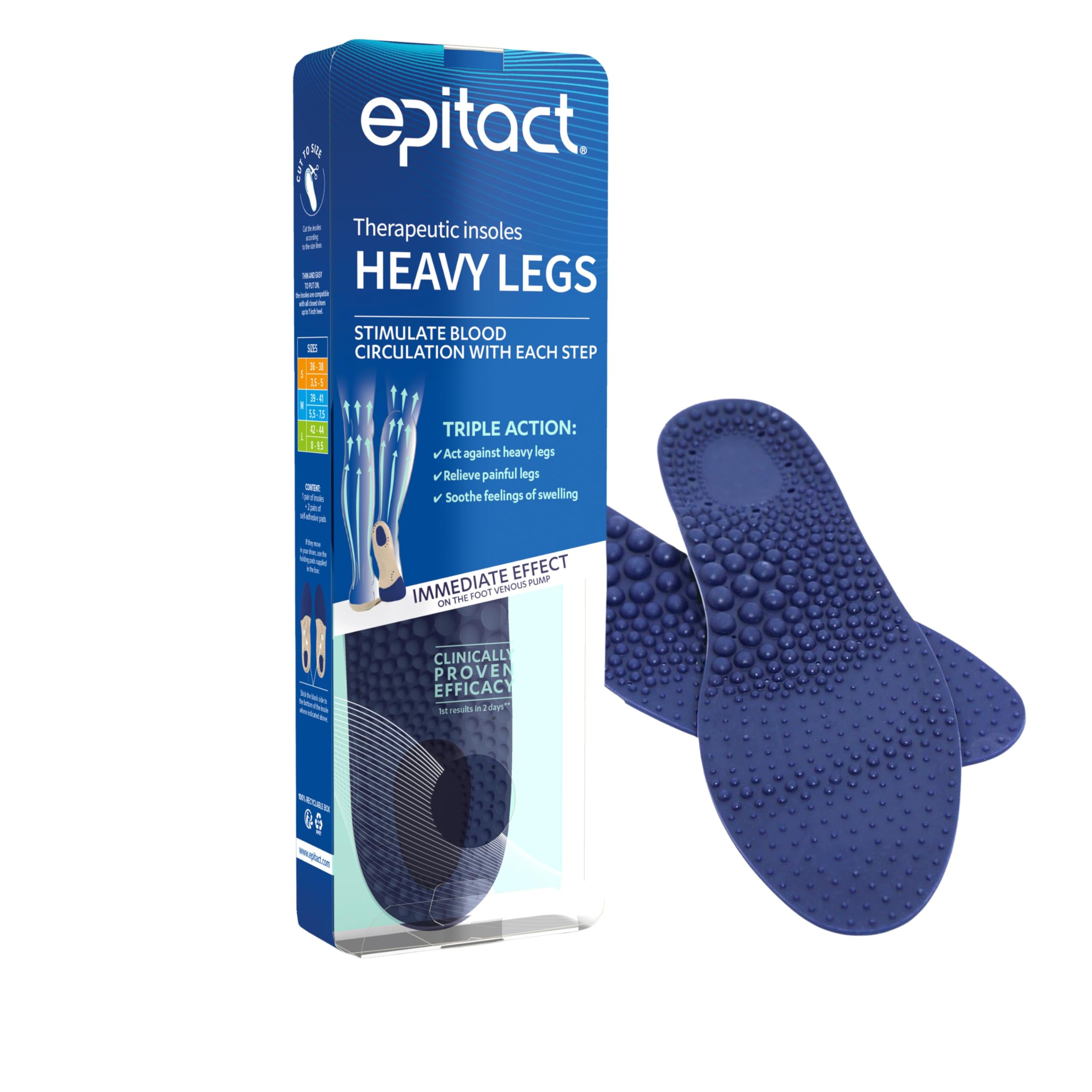 Epitact Heavy Legs Therapeutic Insoles | Relieve Heavy and Painful Legs | Stimulate Blood Circulation in The Legs | Massage Effect | Stimulate The Veins in The Plantar Pump (S (UK 3-5))