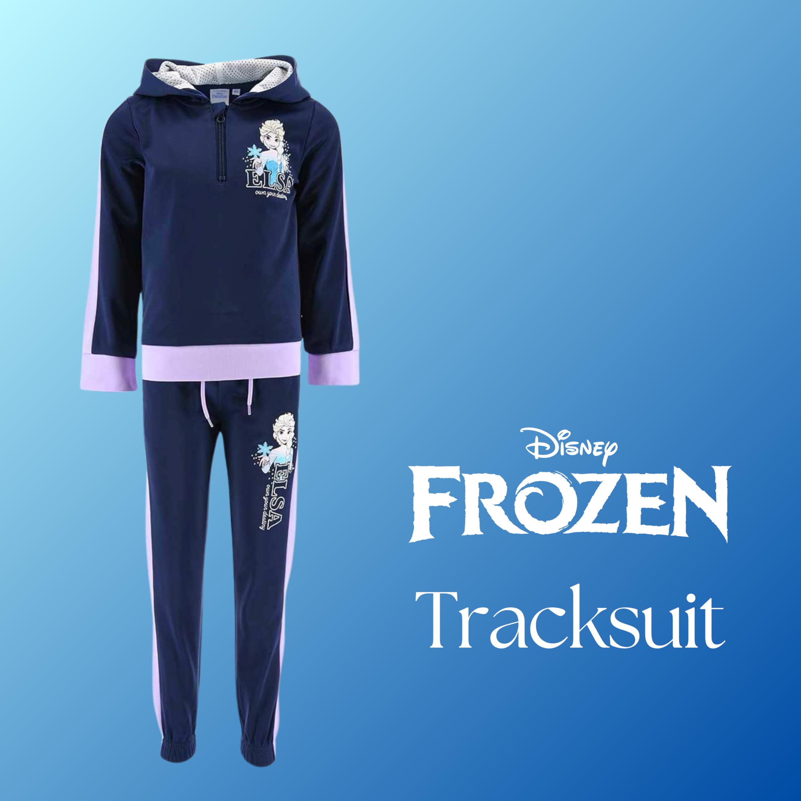 Disney Elsa Chandal para Niñas, Conjunto 2 Piezas para Niñas, Traje Deportivo Azul, Frozen Sudadera con Capucha y Pantalones, Tallas 3 a 8 Años