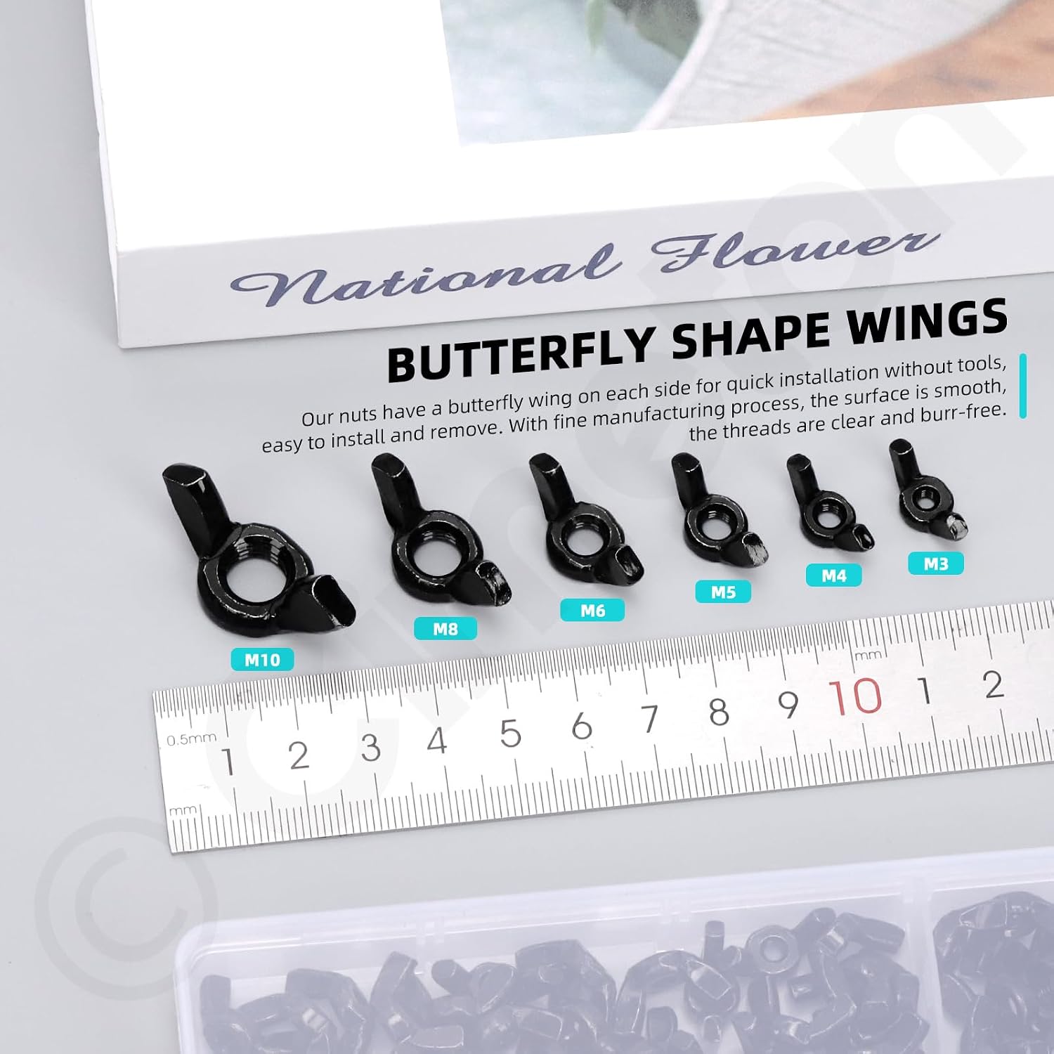 6 Sizes 80PCS M3 M4 M5 M6 M8 M10 Black Wing Nuts Assortment Kits 304 Stainless Steel Metric Wing Nuts Butterfly Nut Wing Nuts Fasteners Wingnuts Hand Twist Tighten Ear for Building Industry