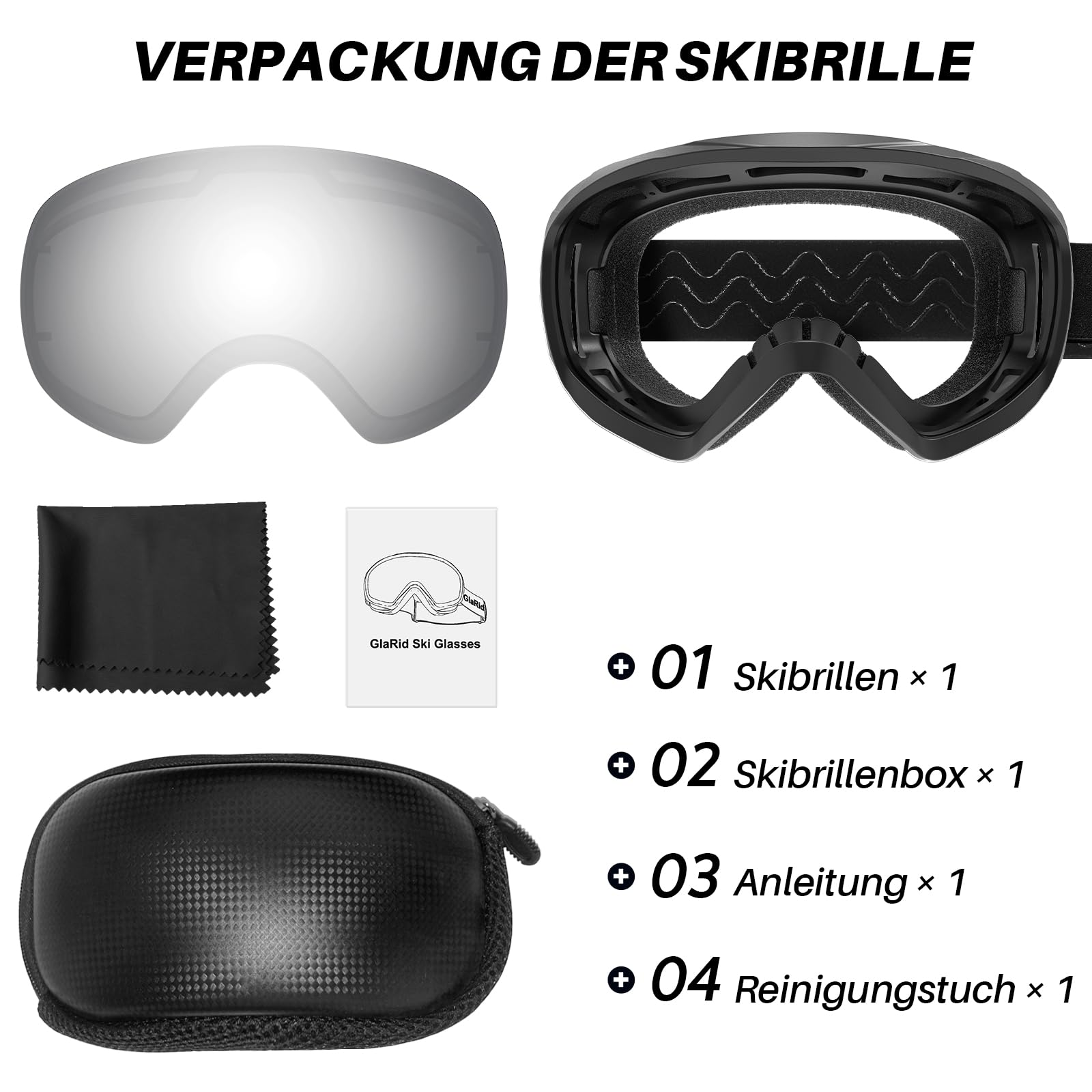 Snowboard Skibrille für Herren Damen Jugend Anti Beschlag über der Brille Winter Schneebrille mit Portable Brillenetui